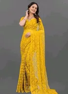 Net Solid Saree for Women 