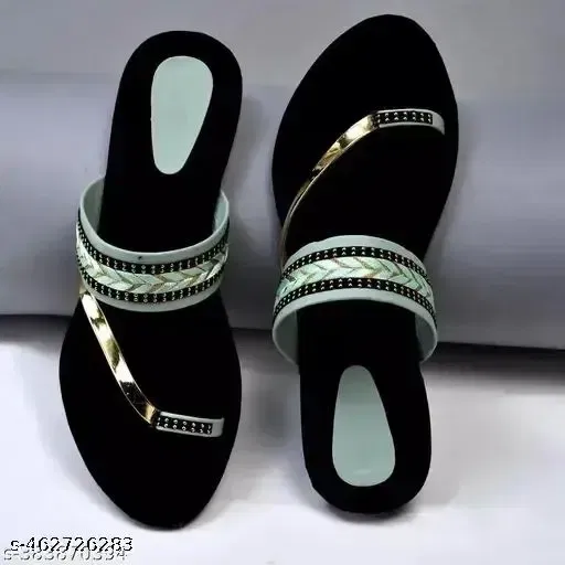 Zakozee Open Toe Flats for Women (Black & Silver, 7)