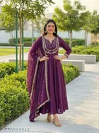 Solid Vichitra Silk Kurta Set for Women 