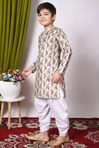 Dupion Silk Printed Kurta with Dhoti for Boys, Multicolor 