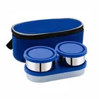 Dual Tone Lunch Box With 2 Steel Containers, 1 Plastic Chapati Box And 1 Bag