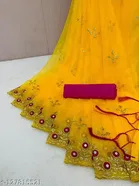 Net Dyed/ Washed Saree for Women, Yellow 