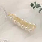 Pearl-Adorned Banana Clip Plastic Hair Clutchers for Women, White