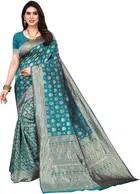 Silk Woven Design Saree for Women, Teal 
