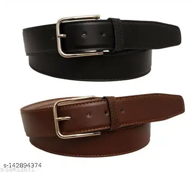 Faux Leather Belt for Men (Pack of 2) (Black & Brown, 30)