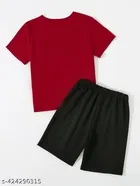 Cotton Blend Printed Clothing Set for Boys, Maroon & Black 
