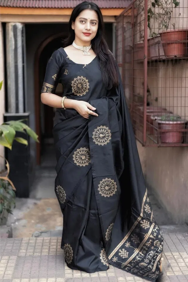 Banarasi Woven Silk Blend Saree for Women (Black)