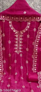 Vichitra Silk Punjabi/All Over Suits Semi-Stitched Suits for Women 