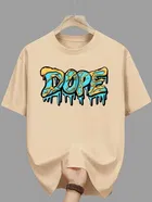 Polyester Printed Half Sleeves T-Shirts For Men, Beige 