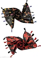 Poly Chiffon Scarves for Women, Multicolor, Pack of 2
