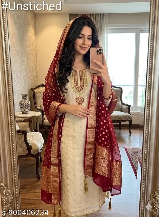 Chanderi Silk Embroidered Punjabi/All Over Suits for Women (5.85 meter (S)