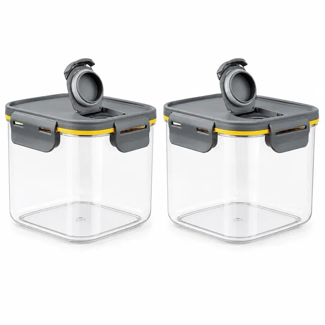 Flip N Lock Square Air-Tight Container, 700ml (Assorted Colour, Pack of 2)