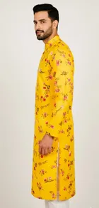 Cotton Blend kurta  For Men, Yellow 
