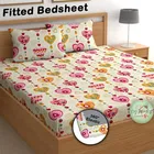 Cotton Feel Fitted (Elastic) Double Bedsheet Multi Heart