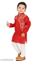 Solid Button Cotton Kurta Set for Boys 