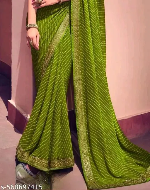Elegant Saree for Women (Green, Free Size)