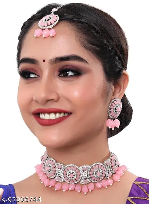 Party Wear Jewellery Set for Women (Pink, Free Size)