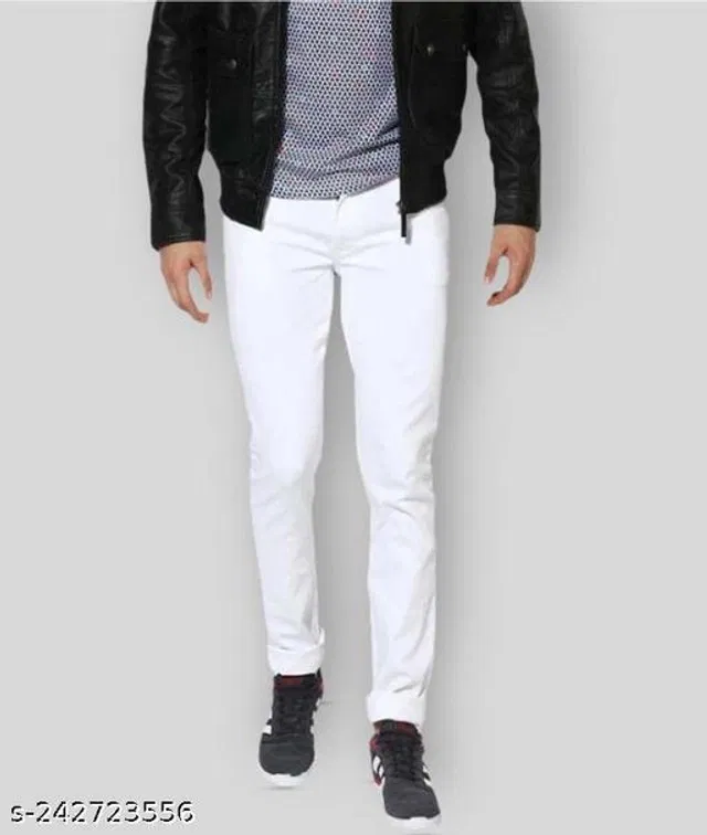 Denim Slim Fit Jeans for Men (White, 32)