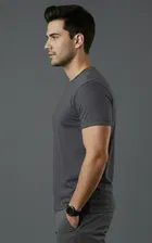 Polyester Round Neck T-shirt For Men, Grey 