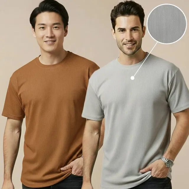Polyester Round Neck T-shirt for Men, Multicolour, Pack of 2 (L)