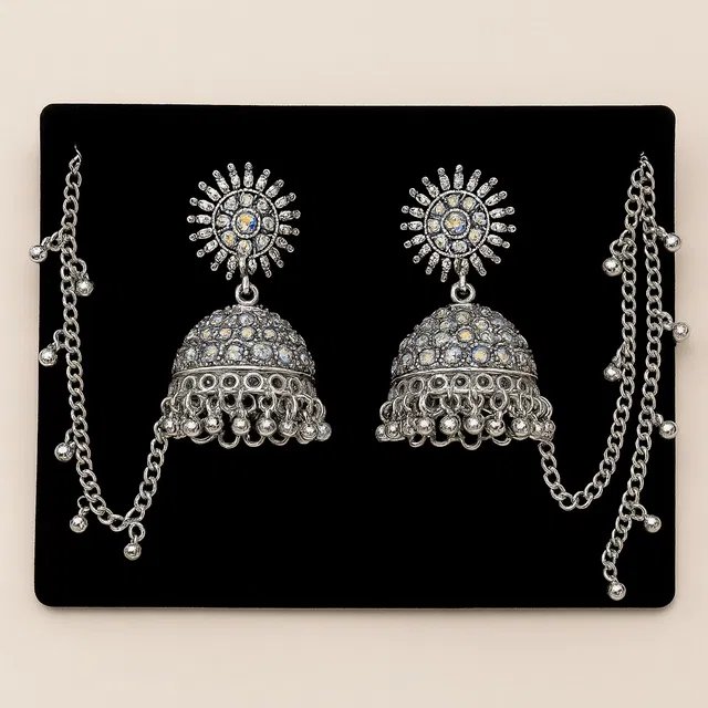 Oxidised Silver Jhumka Earrings with Matching Anklet (Pack of 1)