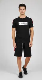 Polyester Printed Co-Ord Set for Men, Black 