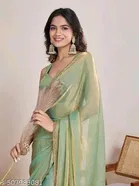 Satin Solid Saree for Women, Sea Green 