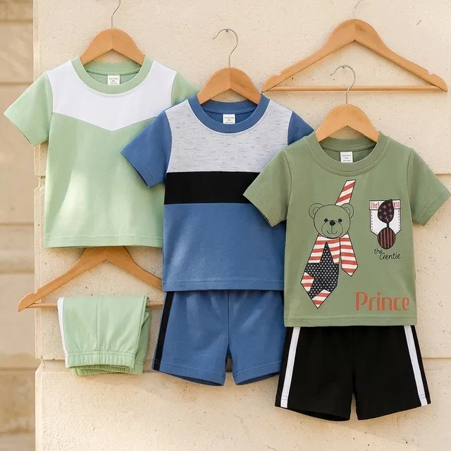 Solid Cotton Blend Top & Bottom Set for Boys (Multicolor, 2-3 YR)