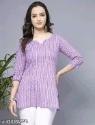 Cotton Striped Short Kurti for Women, Lavender 