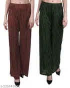 Polyester Palazzos for Women (Brown & Green, 28) (Pack of 2)