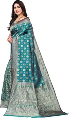 Silk Woven Design Saree for Women, Teal 