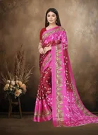 Art Silk Printed Saree for Women, Pink 