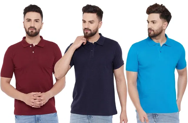 Polo T-shirts for Men, Pack of 3 (Multicolor, XL)