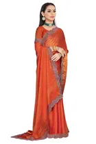 Satin Solid Saree for Women, Orange 