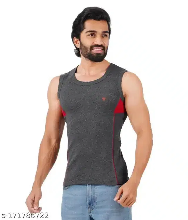 Combed Cotton Gym Vest for Men (Dark Grey, XL)