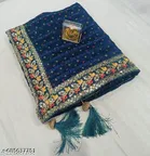 Georgette Solid Saree For Women, Blue