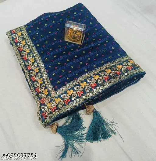 Georgette Solid Saree For Women, Blue