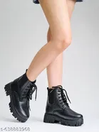 Solid Heeled Boots for Women Black 
