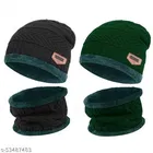 Woolen Beanie Cap with Neck Scarf for Men & Women 