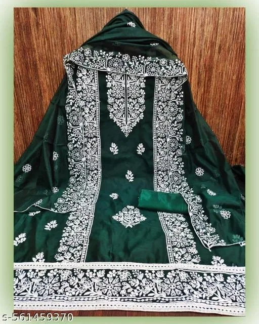 Embroidered Patiala Suits (Green, 5.85 meter (S)) (Green, 6.05 meter for Women (M)