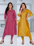 Embroidered Chanderi Cotton Kurti for Women, Pack of 2 