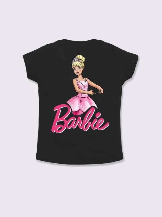 Cotton Barbie Printed Top for Girls (Black, 9-10 Years)