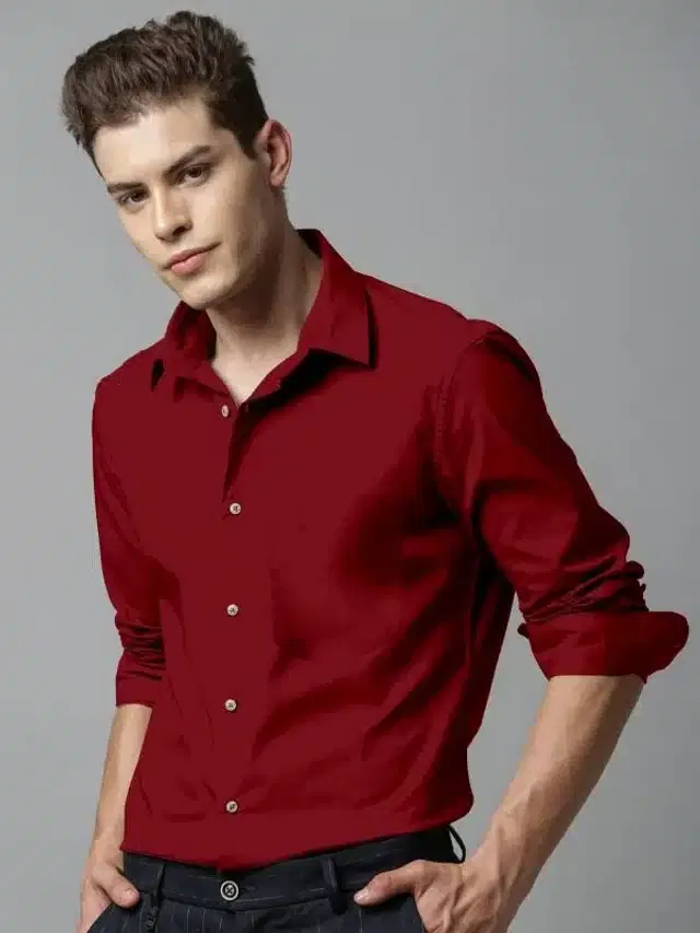 Men's Solid Casual Shirt (Maroon, L) (Pack of1) (A-05)