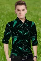 Lycra Printed Shirt For Men, Green 