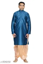 Dupion Silk Solid Kurta with Dhoti for Men 