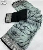 Georgette Solid Saree for Women, Grey & Black 