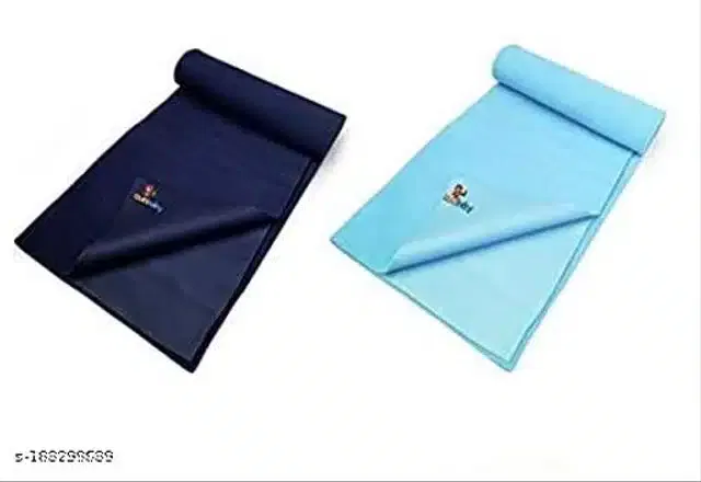 Cotton Mattress Protection Sheet (Sky Blue & Navy Blue, 28x20 inches) (Pack of 2)