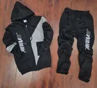 Fleece Printed Tracksuit for Men (Black, M)