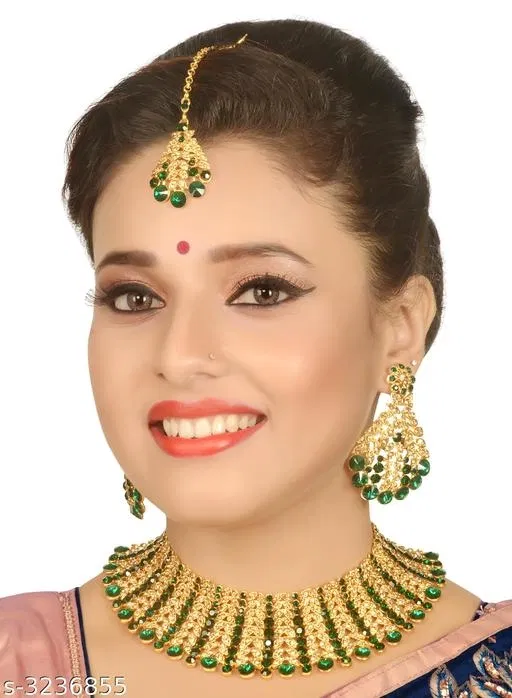 Elegant Jewellery Set for Women (Green, Free Size)