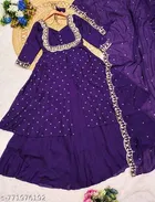 Embroidered Vichitra Silk Kurta Set for Women 